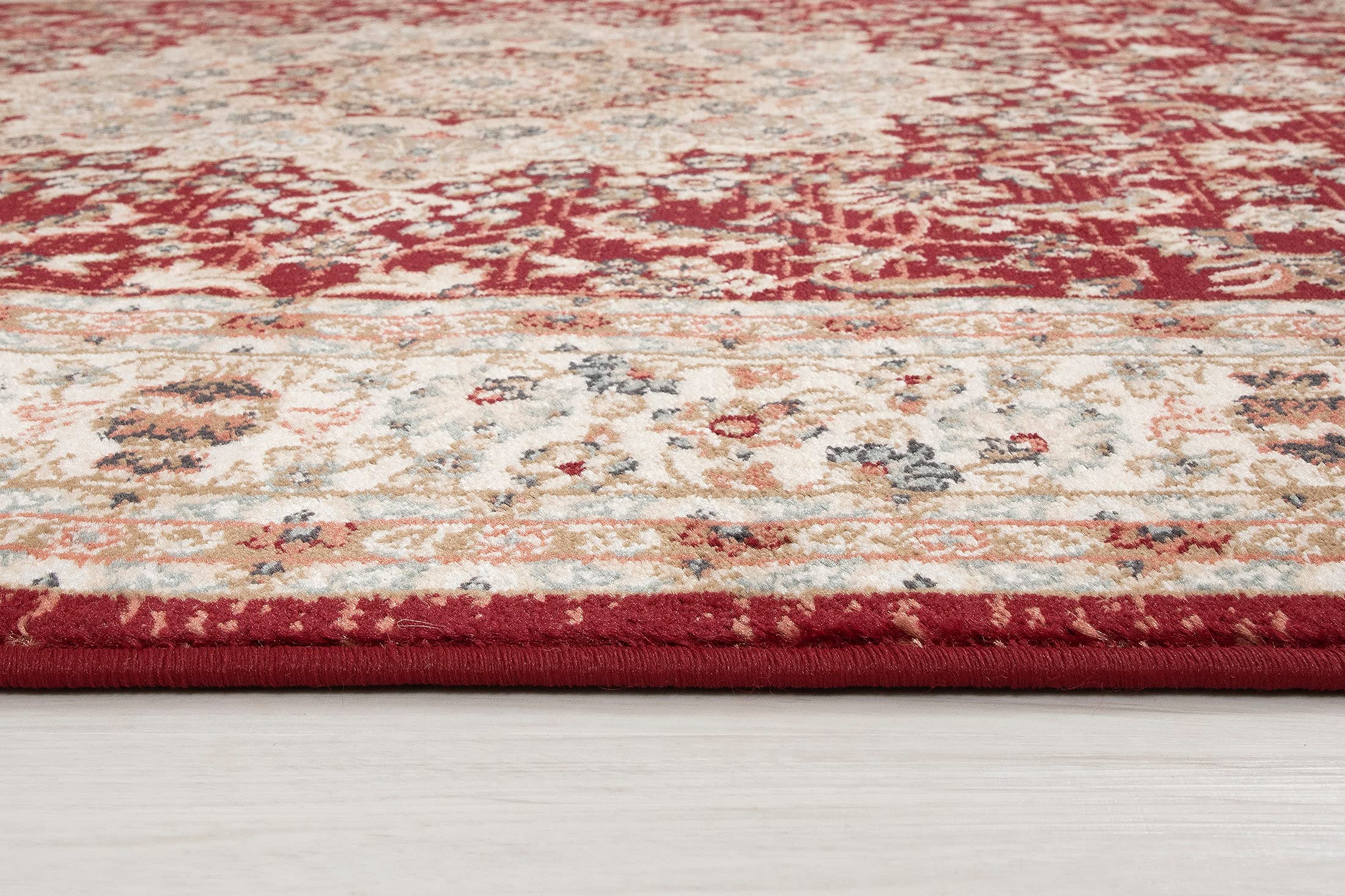 Carpeto Tapis Couloir 80x150cm Rouge Classique Traditionnel Doux Décoratif | Tapis pour Entrée Cuisine Bureau Salon Chambre Salle à Manger Anti-Allergène Chauffage au Sol Facile D'entretien Synthétique