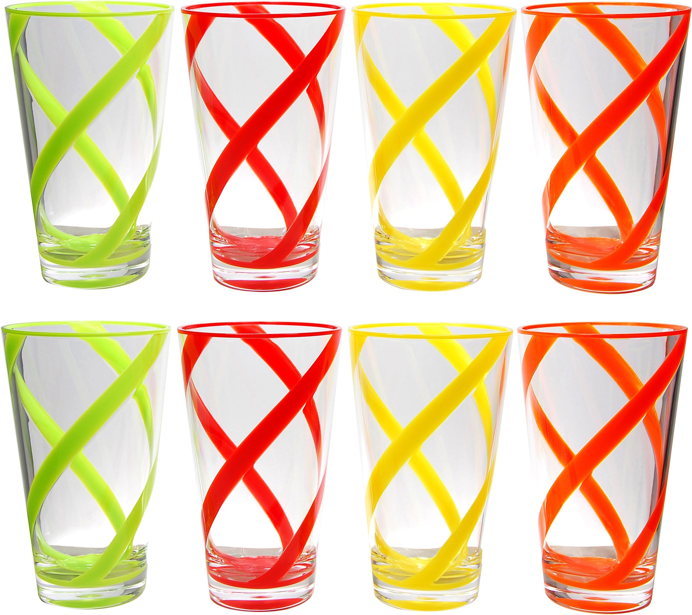 QG 22 oz Helix Stripes Iced Tea Cup w/Heavy Base Acrylic Plastic Tumbler Set of 8 in 4 Assorted Colors 3L132-4C