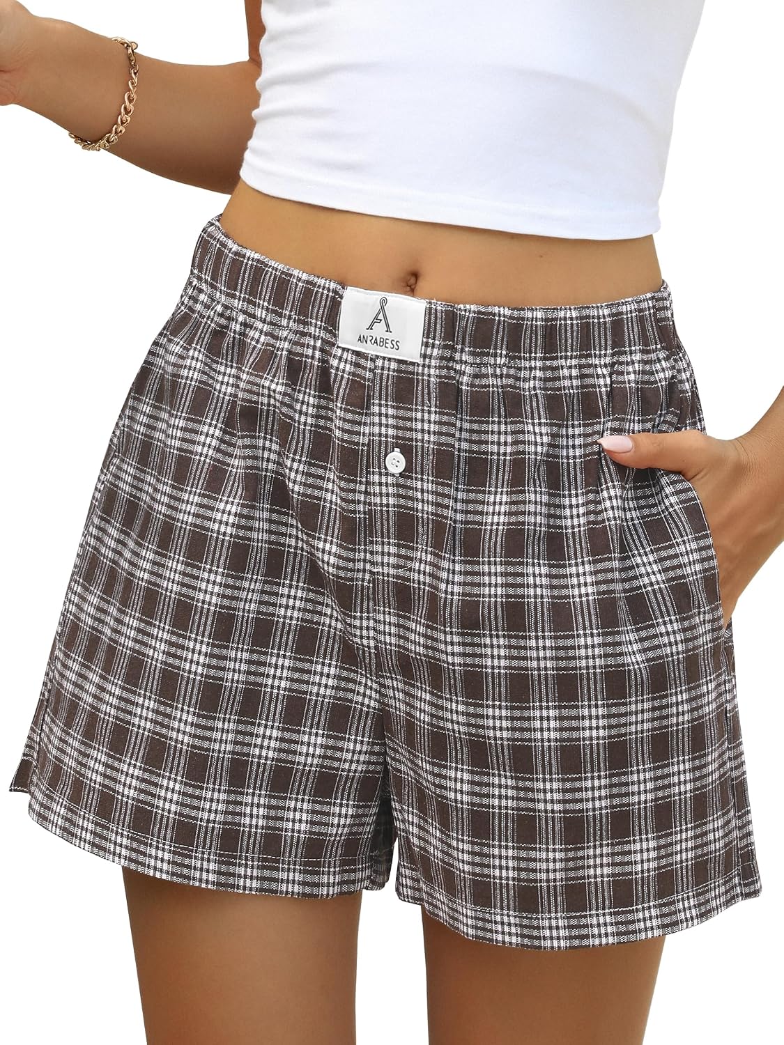 ANRABESS Boxer Shorts for Women Gingham Pajama 2026 Summer Casual Lounge Sleep Plaid Shorts Y2K Beach Bottoms thumbnail