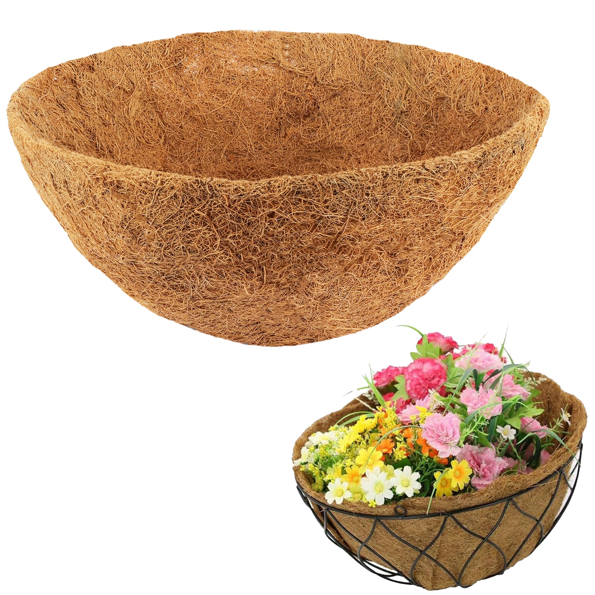 D.a.y. Republic Silver 12" Coco Liner - Natural Coco Fiber, Round Hanging Replacement Basket Liner For Garden Hanging Flower Baskets (1Pk - 12" Coco Liner)