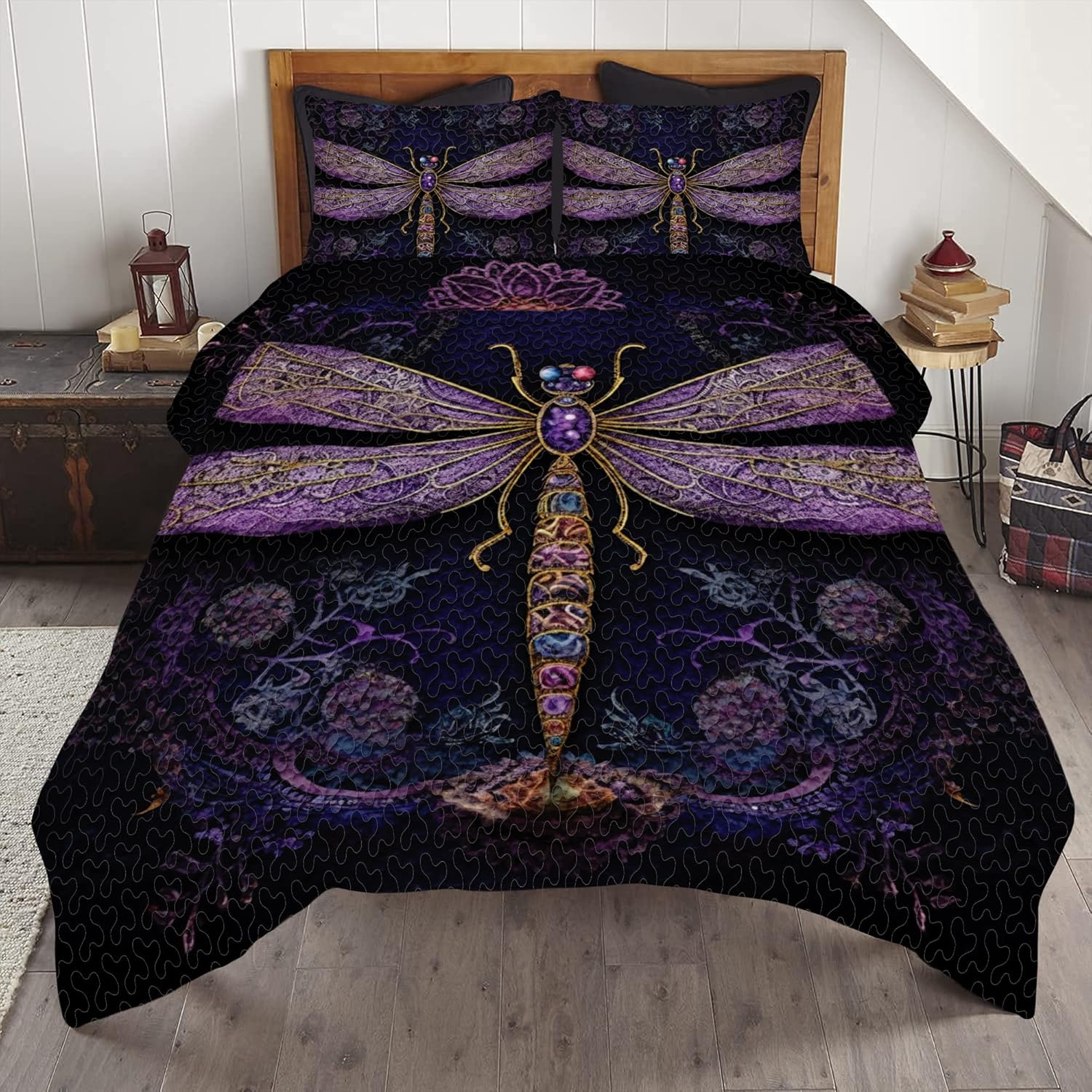 Personalized Dragonfly Quilt Queen King Mandala Paisley