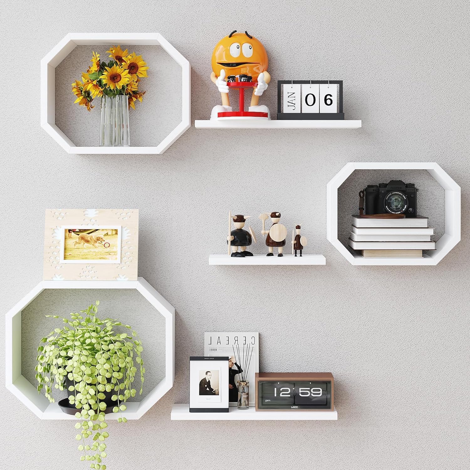 MDF Wood Floating Wall Shelf Set Premium Interior Display Solution Enhancing Living Areas Functional Storage Plants Books Frames Collectibles Modern Home Office Decorative Arrangement Accent-picture-12