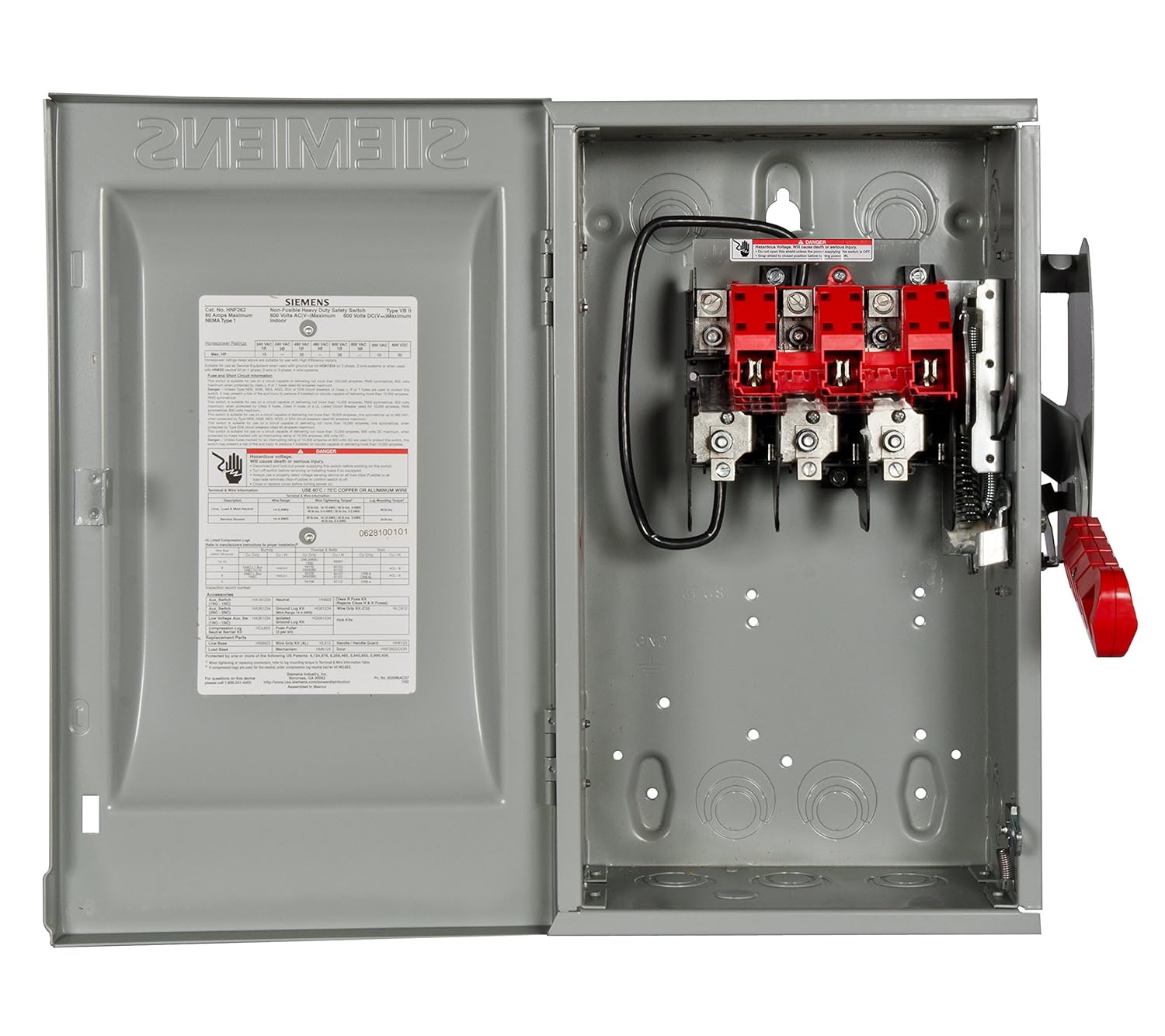 Siemens SIE HNF262 Safety Switch, 60A, 2-Pole, 600V, 2W, Non-Fused
