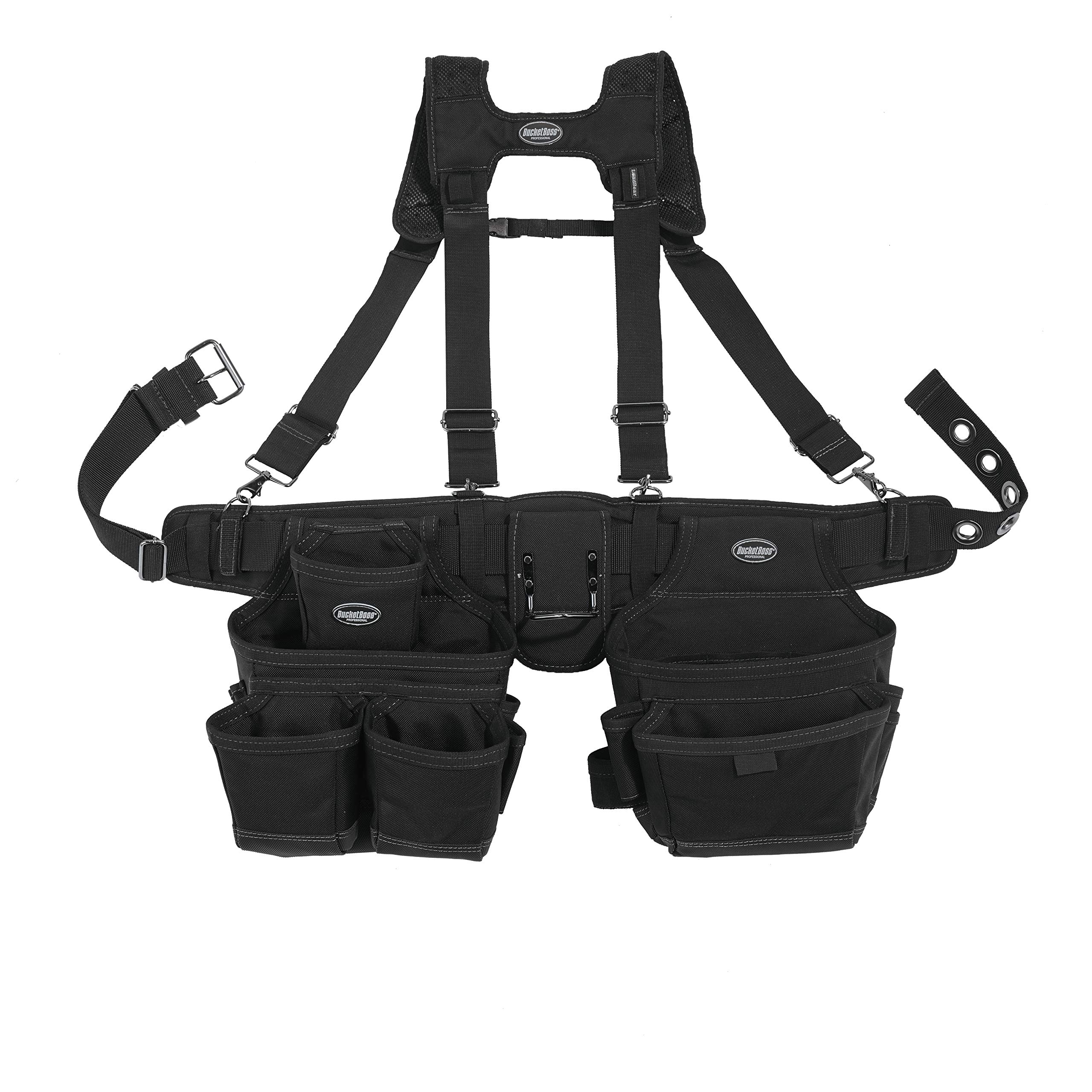 Bucket Boss - Ballistic Tool Belt with Suspenders, Tool Belts - Professional Series (57100), Black