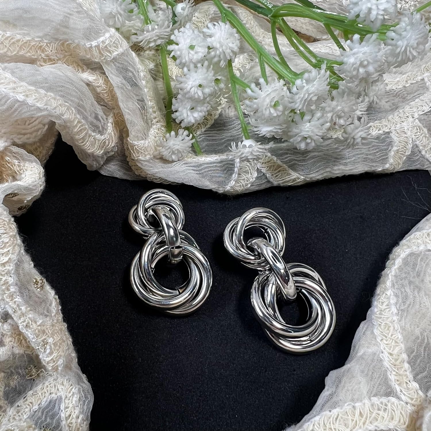 I Jewels Silver Statement Geometric Earrings for Women Trendy Chunky Gold Knot Link Drop Dangle Earrings Fashion Jewelry Gift - Image 2