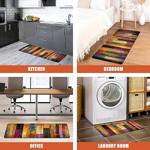 Miniatura 6 de Alfombrillas de cocina coloridas para el suelo, alfombras de cocina de madera fresca, abstractas, antifatiga, impermeables, acolchadas,