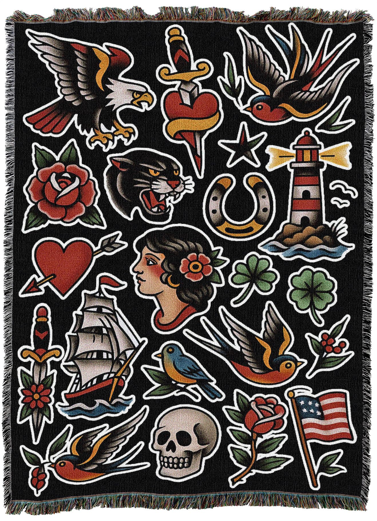 Pure Country Weavers American Traditional Flash - Tattoo Design - Tapestry Throw Blanket Woven from Cotton - Made in The USA (72x54)