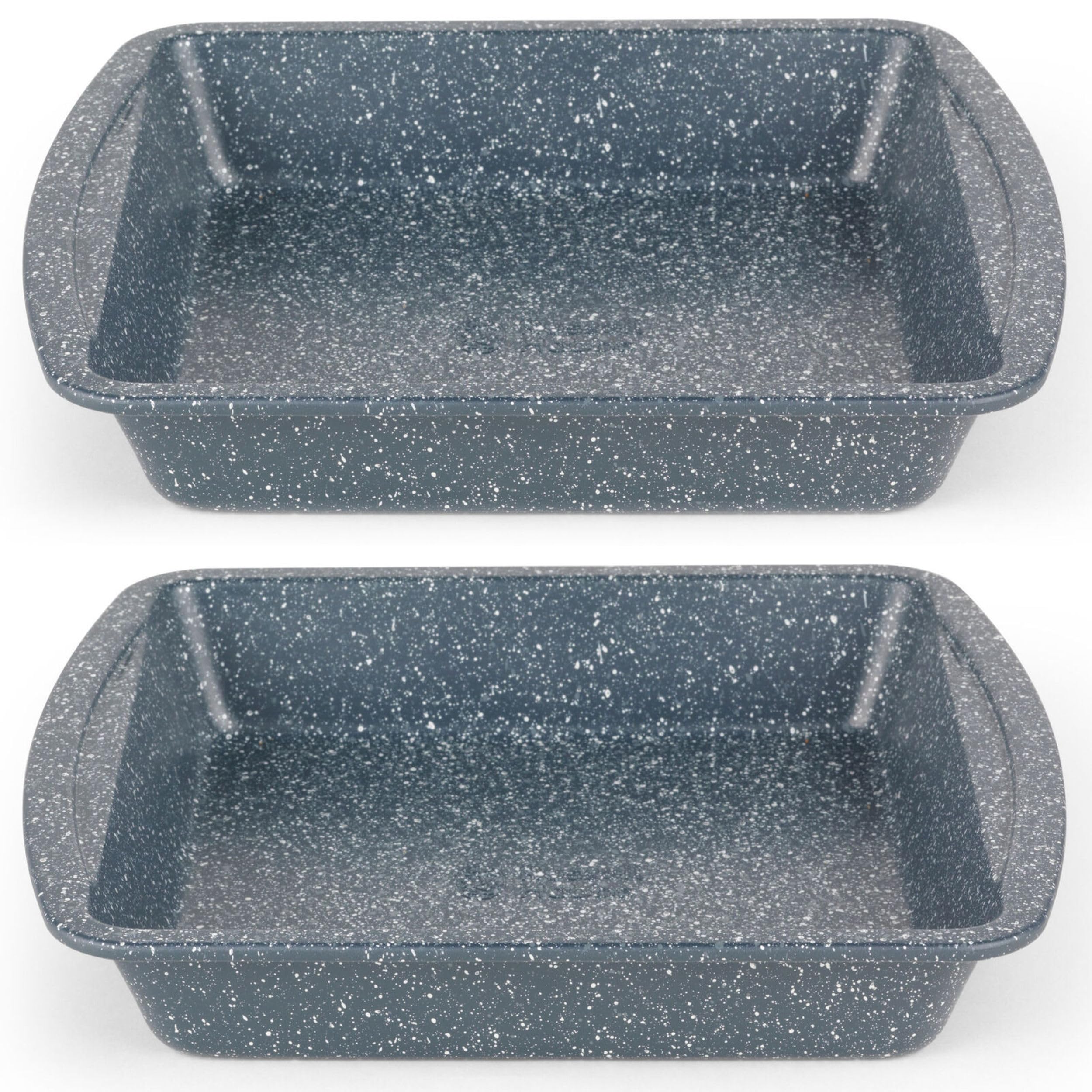 COMBO-5444 Square Baking Pan Roaster Tray Set of 2, Non-Stick, Carbon Steel Oven Tins, BPA/PFOA Free, For Brownies, Batch Cooking, Roasting, Nightfall Stone Collection, Blue Marble, 26cm