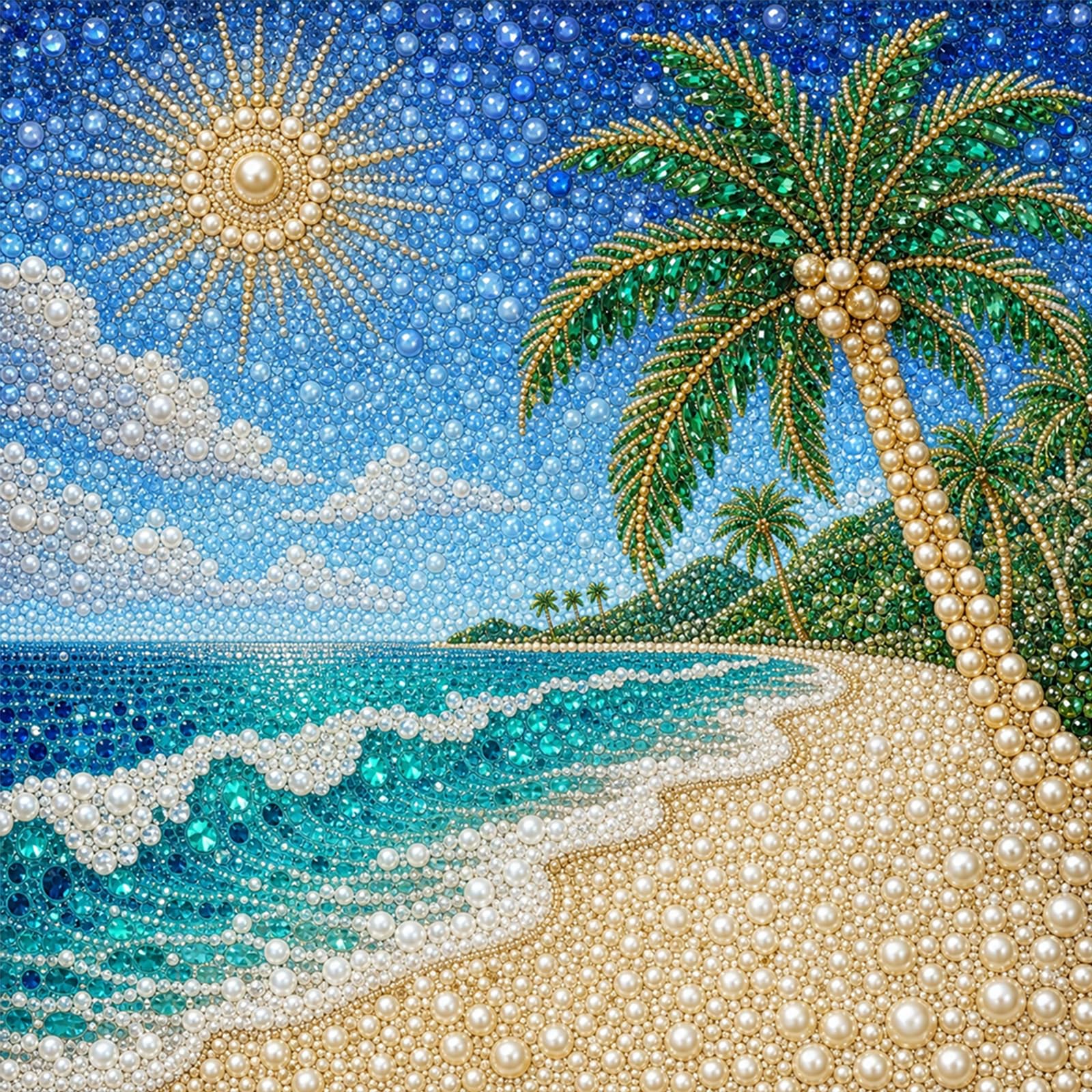 POETRYDRAW Summer Beach Pearl DIY 5D Diamond Art Kit 15.75x15.75 in