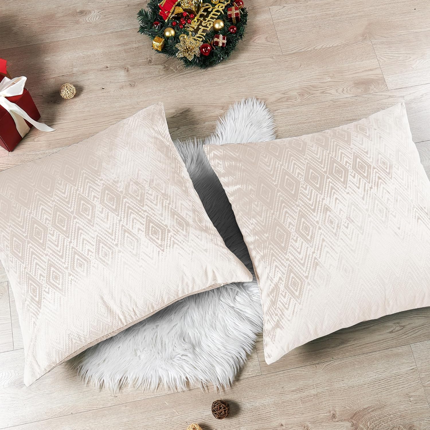 Diamond Velvet Decorative Euro Throw Pillow Covers 26 x 26 Inches Set of 2, Soft Geometric Cushion Cases Pillowcases Pillow Shells for Couch Bed Sofa Car Bedroom Living Room, Cream White