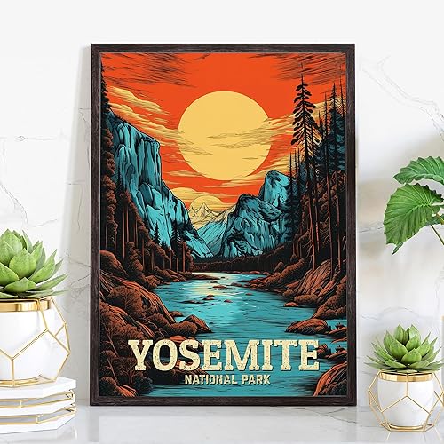 Miniatura 1 de Póster del Parque Nacional de Yosemite, impresiones artísticas de pared de los parques nacionales de Yosemite, póster de viaje retro de California,