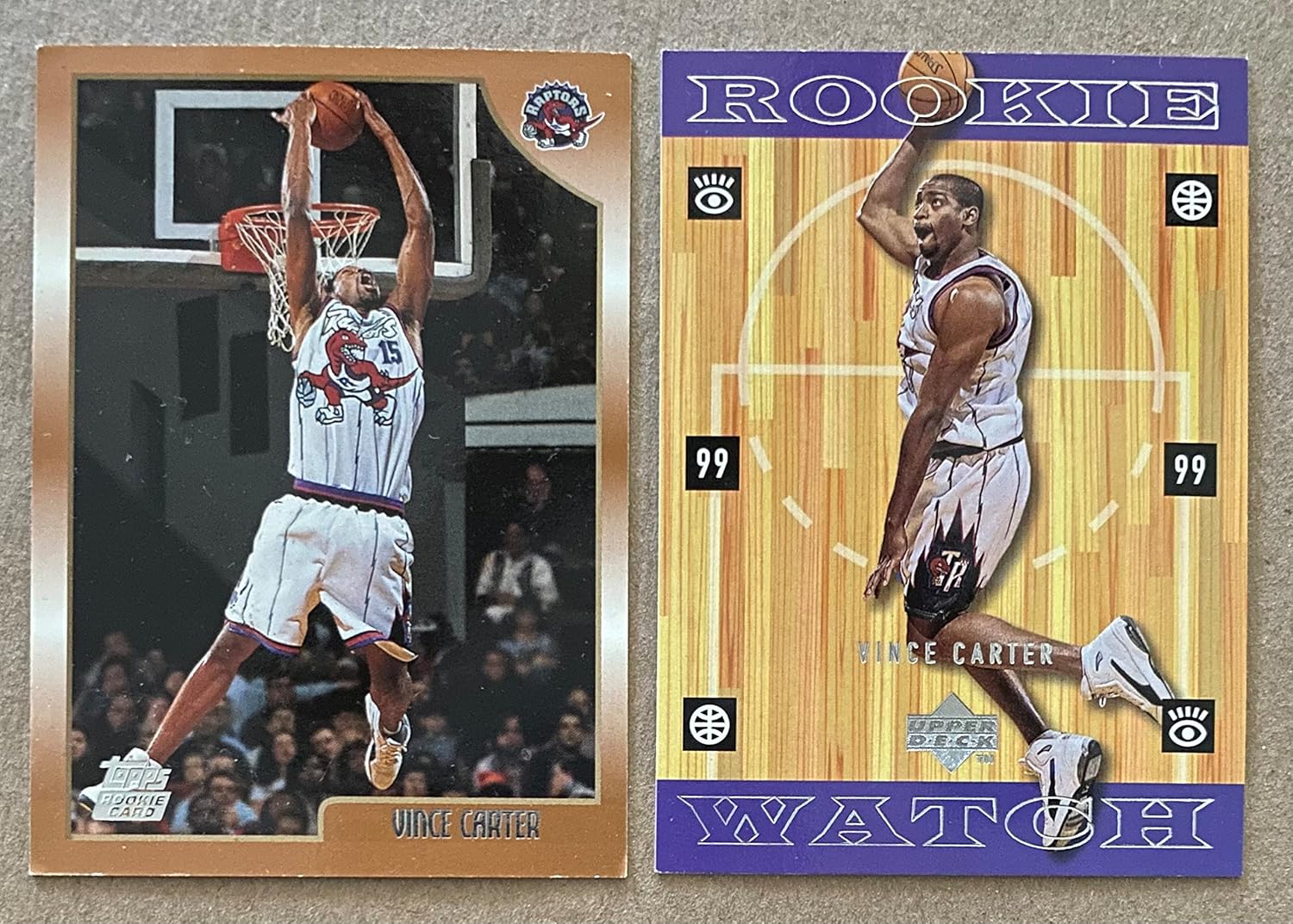 Vince Carter Upper Deck #316 and Topps #199 Officially Licenced 1998 1999 NBA Basketball Rookie Trading Cards - THIS ITEM IS AVAILABLE FOR PURCHASE. PLEASE CLICK THIS HEADING AND THEN "SEE ALL BUYING OPTIONS" TO BUY