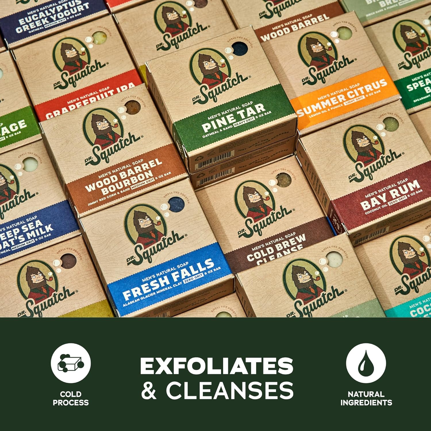 Dr. Squatch Natural Men’s Bar Soap - Cold Process Body Soap Bar with Natural Oils - Gifts for Men - Mountain Meadow, Sandalwood Summit, Lumberjack Lodge, Fresh Falls & Birchwood Breeze (5 oz, 5-Pack) - Image 2