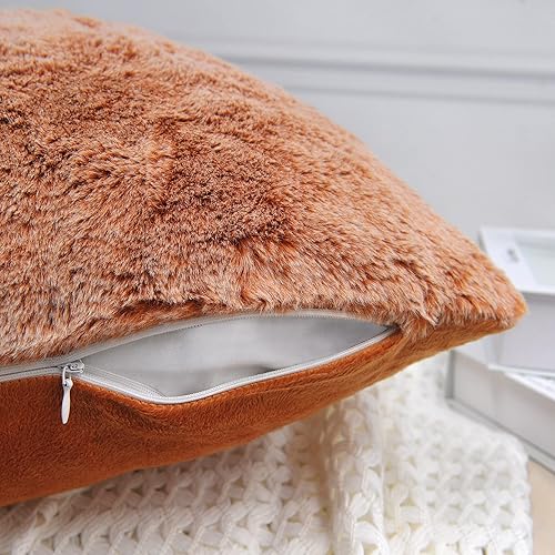 Miniatura 11 de Juego de 2 fundas de almohada de piel sintética de conejo de 20 x 20 pulgadas, fundas de almohada cuadradas decorativas de felpa peludas acogedoras