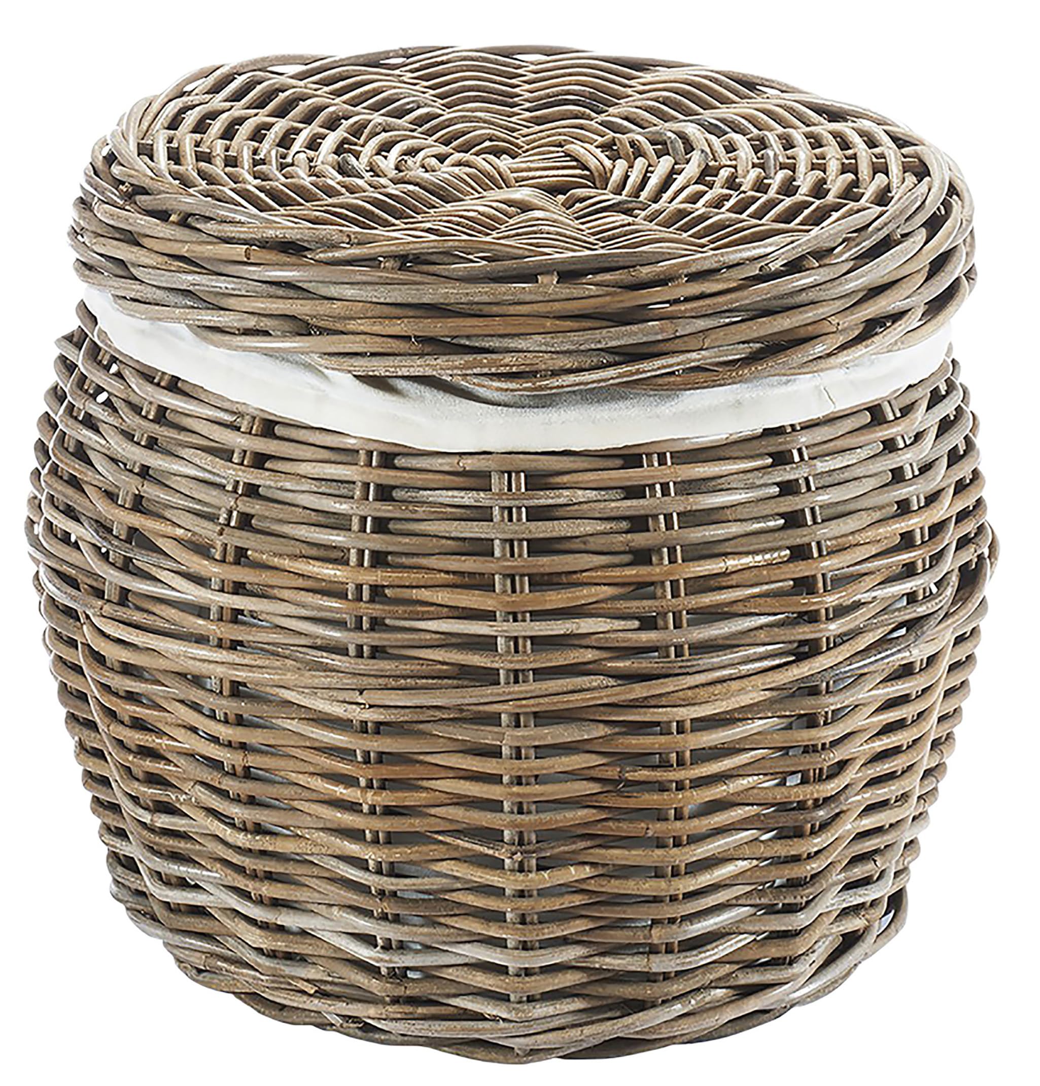 Kobolo Wäschebehälter Aufbewahrungskorb aus Rattan kubu grey mit Stoffeinsatz und Deckel