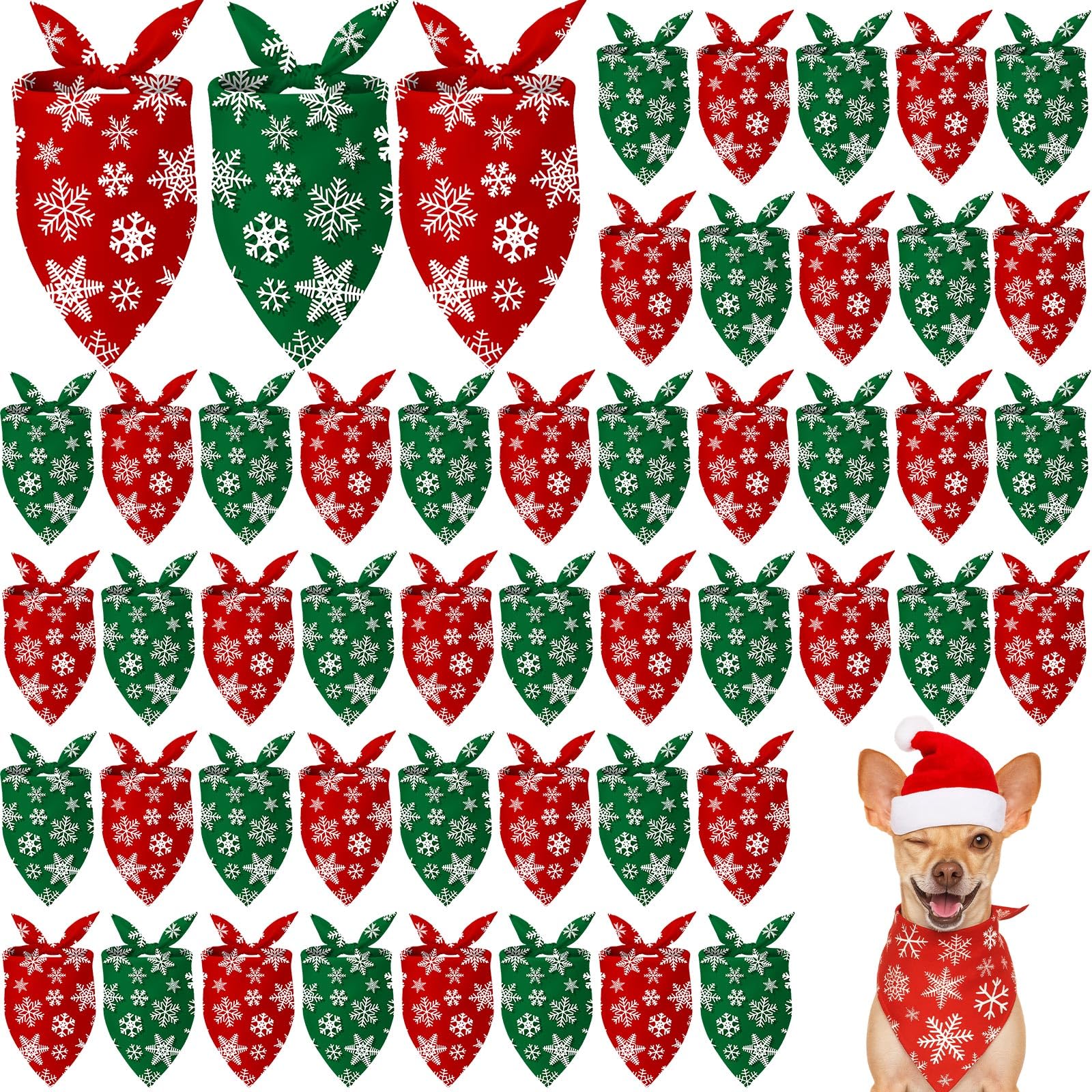 HunnmingRe Lot de 50 bandanas rouges et verts en forme de flocon de neige pour chiens de petite, moyenne et grande taille