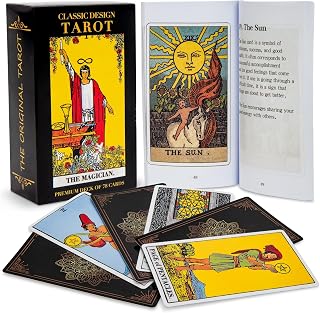 Tarot Cards Deck with Guidebook,78 Classic Tarot Cards Fortune Telling Game for Beginners,Durable Black Tarot Cards Set for Beginners to Advanced (Black)