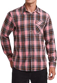 Camisa a Cuadros de Manga Larga para Hombre Camisas de Franela a Cuadros Casuales con 2 Bolsillos Ajuste Regular con Botones