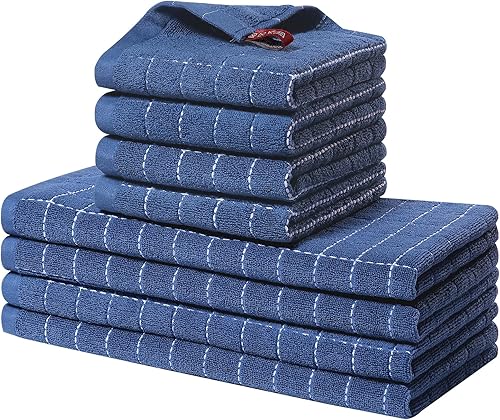 Homaxy - Juego de 8 trapos de cocina y paños de cocina, 12 x 12 pulgadas y 13 x 28 pulgadas, tela de toalla de algodón a granel, diseño a cuadros,