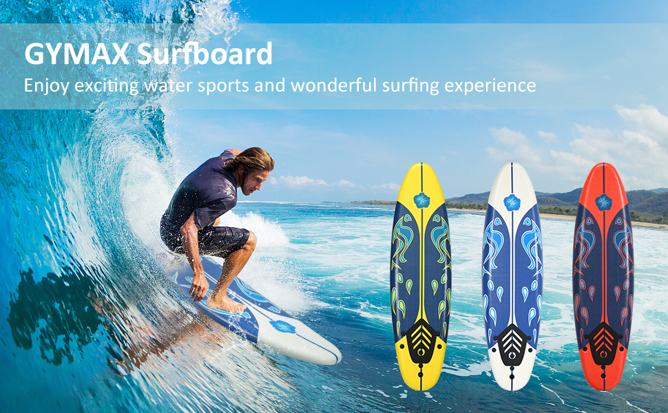 GYMAX Surfboard, 6' Body Board with Removable Fins