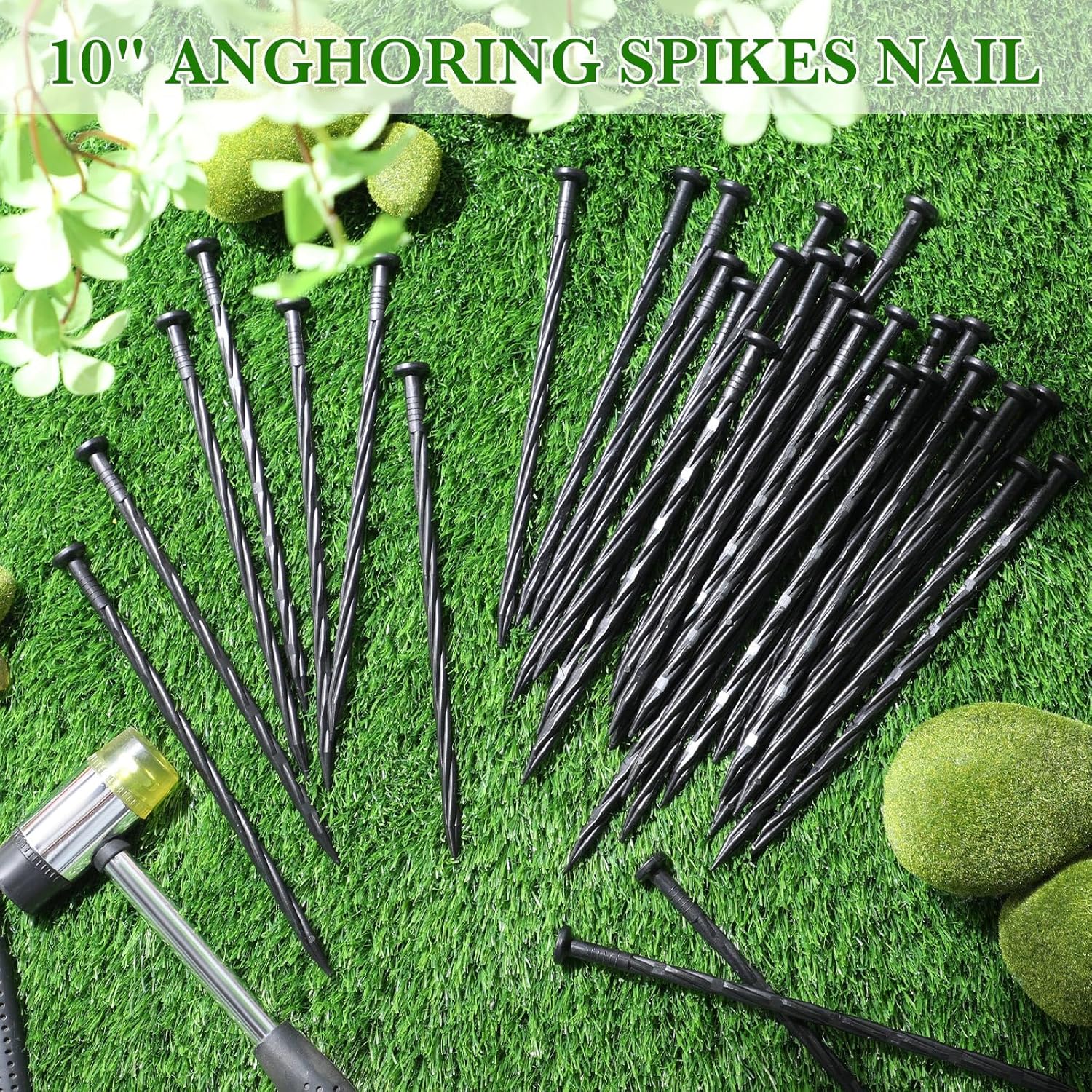 Jetec 150 Pcs Giant Skeleton Accessories Landscape Spikes Bulk Plastic Edging Nails Garden Spiral Landscape Edging Anchoring Spike for Halloween Inflatable Outdoor Decorations (Back,10 Inch)