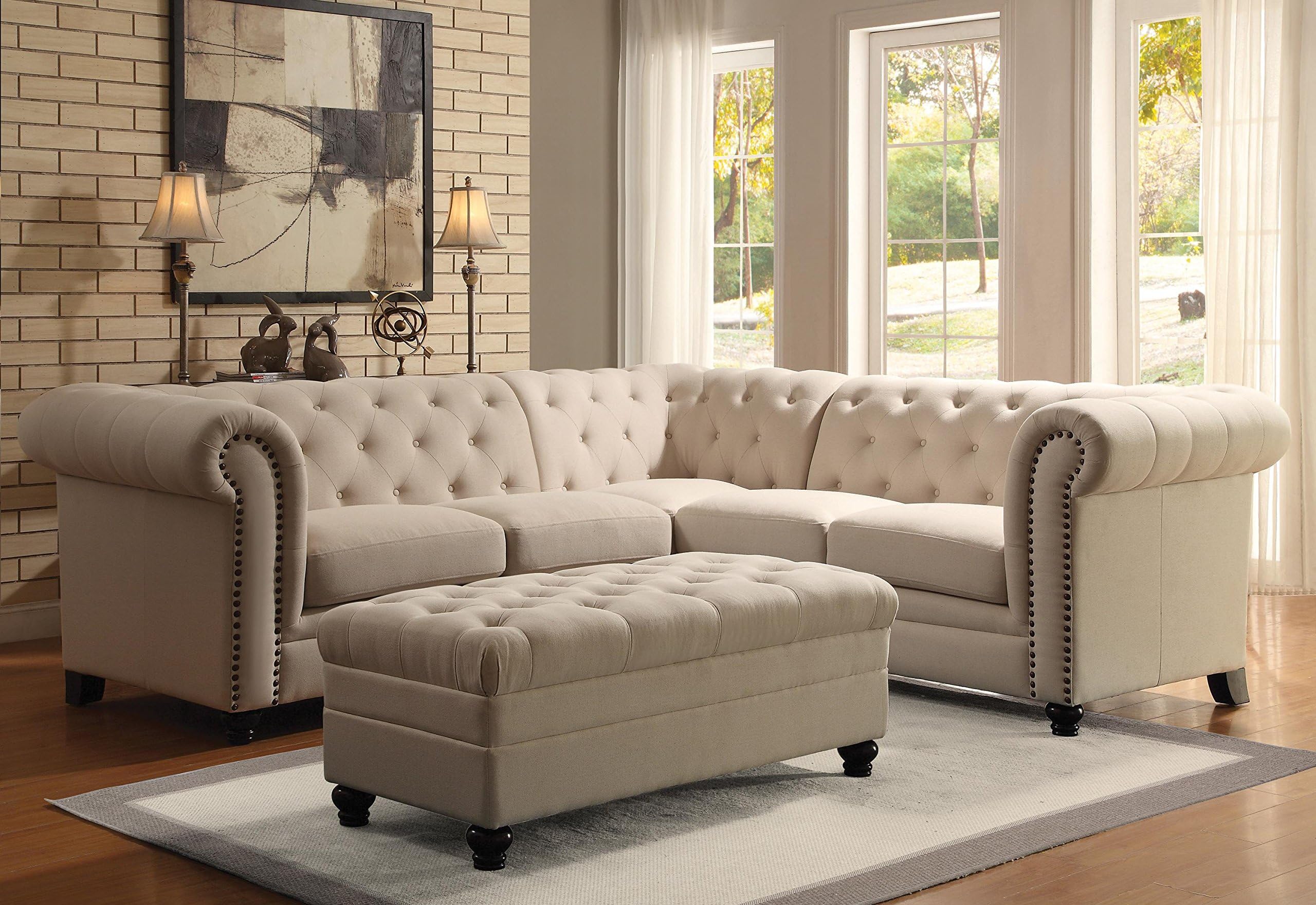 Coaster Roy Button Tufted Sectional, In Oatmeal