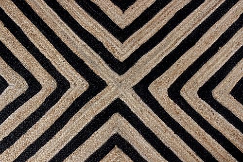 Miniatura 5 de CASAVANI Alfombra trenzada a mano geométrica de yute negro y beige, mejores usos para dormitorio, comedor, sala de oración, ático y cocina, 3 x 5