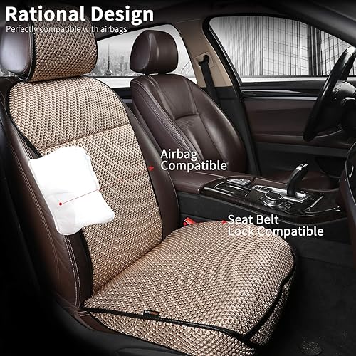 Miniatura 5 de Auto Newer Luxury Breathable Car Seat Cover Fit Four Seasons, Universal Front of Car Seat Cushions, Bottom Seat Covers of Full Wrapped Beige-2pcs