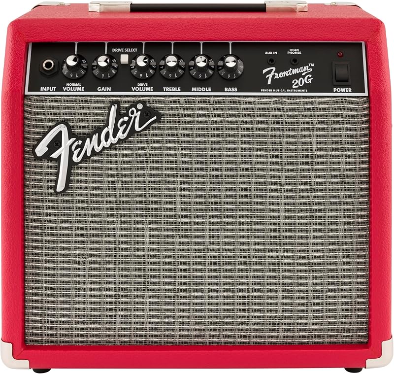 Amplificador de guitarra eléctrica Frontman 20G con parlante de diseño especial, rojo | Amplificador de práctica para principiantes, canal de overdrive incorporado, parlante Fender de 6 pulgadas, listo para dormitorio, garantía de 2 años, menos de $100