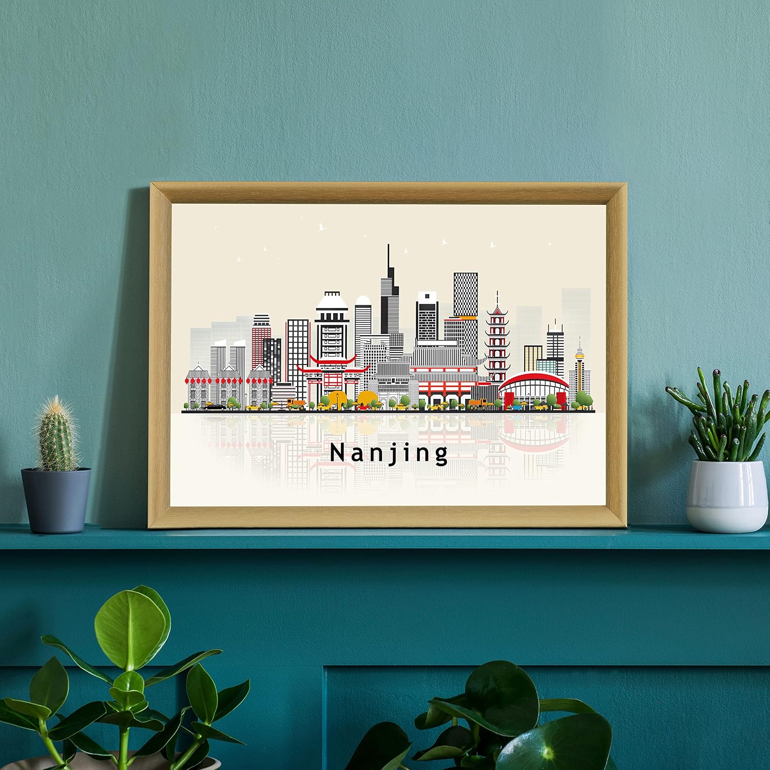 Pera Print Nanjing Poster, China Illustration Skyline City Poster, Modern Skyline Nanjing Poster, Cityscape and Landmark Print, Home-Office Wall Art Decoration - 12x18 Inches