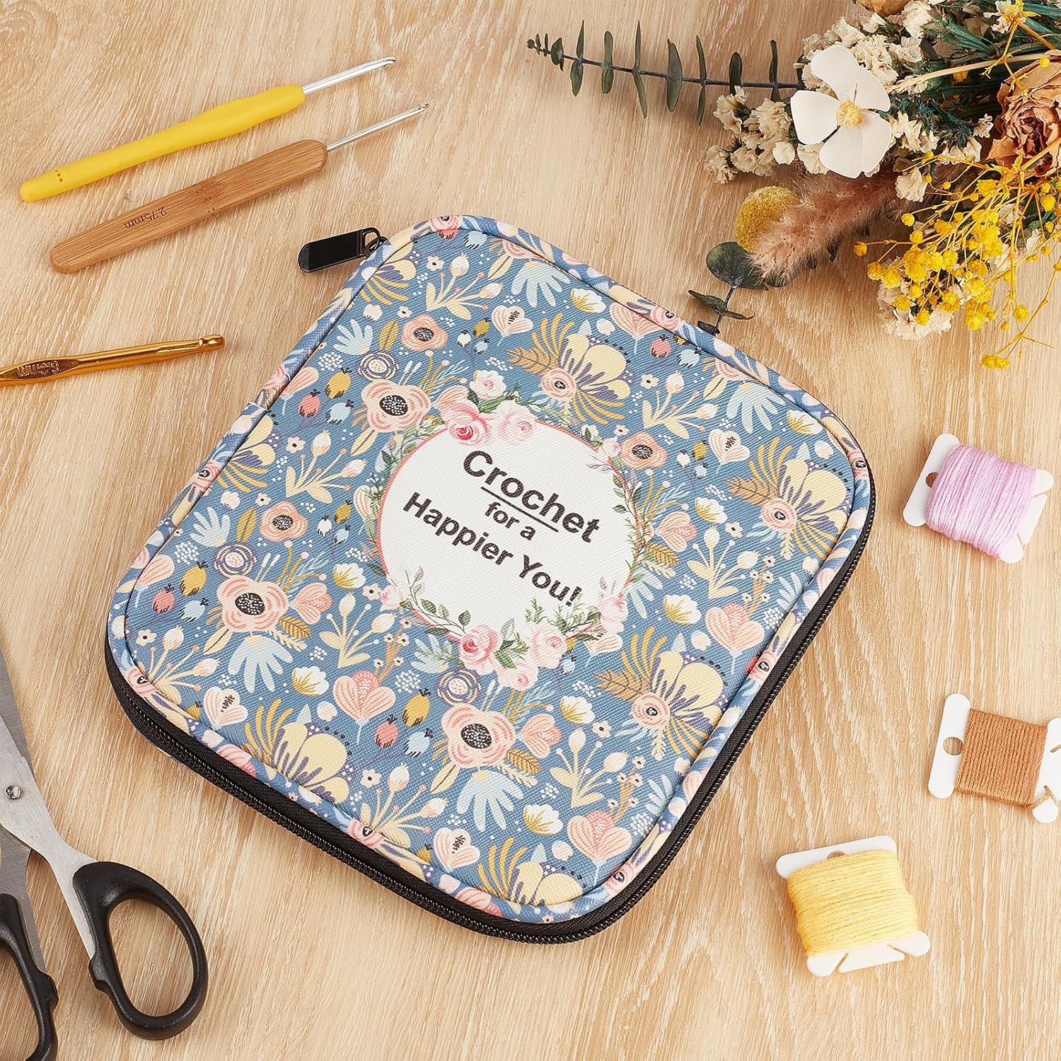 NICENEEDED Crochet Hook Case, Portable Zipper Storage Organizer Bag for Crochet Needles/Knitting Accessories, Lightweight Crochet Hook Kit Tools, Easy to Hold(No Accessories Included)