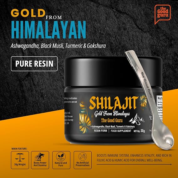 Shilajit 30g | 500 مجم - مع Ashwagandha و Black Musli و Turmeric & Gokshura - الذهب الأصلي من Himalayan Shilajit |100٪ Pure Resin Shilajit Shilajit | Shilajit ذهبية صديقة للنباتيين
