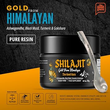 Shilajit 30g | 500 مجم - مع Ashwagandha و Black Musli و Turmeric & Gokshura - الذهب الأصلي من Himalayan Shilajit |100٪ Pure Resin Shilajit Shilajit | Shilajit ذهبية صديقة للنباتيين