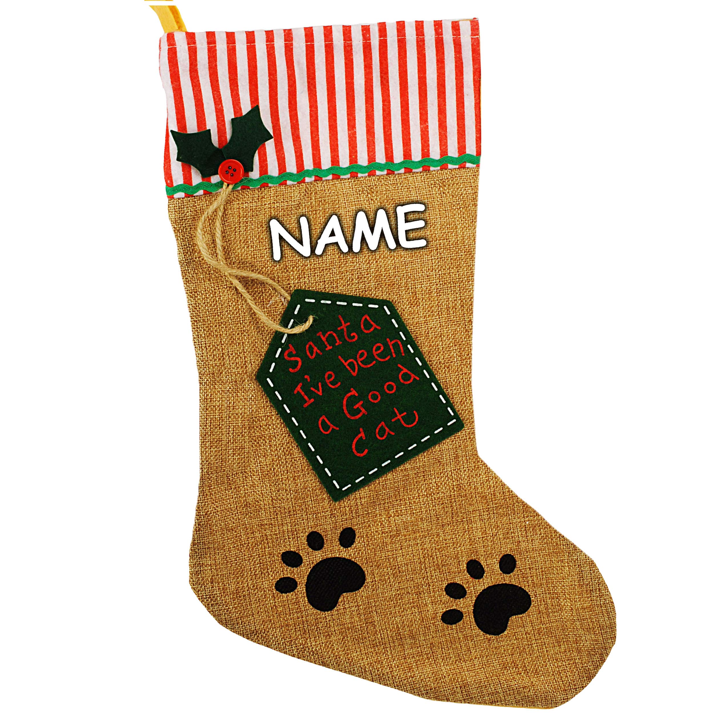 alles-meine.de GmbH 10 Stück 3D Effekt XL - Weihnachtssocken & Weihnachtsstrümpfe - Haustiere - Katze - 49 cm - Katzenfutter - zum Aufhängen - Nikolausstiefel - Nikolausstrüm..