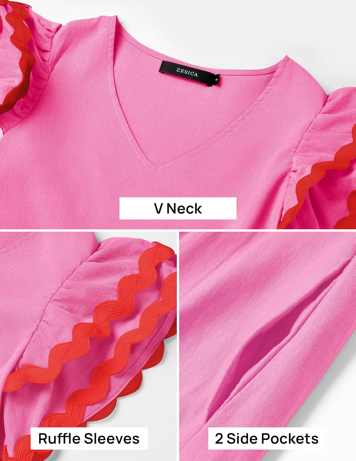 ZESICA Womens 2026 Summer Casual Midi Dresses V Neck Flutter Short Sleeve Ruffle Tiered A Line Flowy Beach Long Dress - Image 6