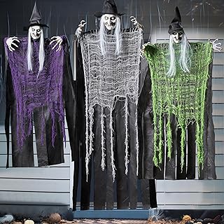 JOYIN 3 Pcs Halloween Hanging Witch, one in 47” and Two in 35.4” Witch for Halloween Indoor/Outdoor Decorations, Halloween Haunted House Prop Decor, Lawn, Yard Hanging Decorations