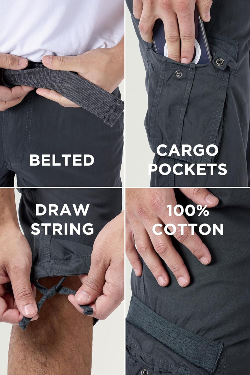 X RAY Men's Belted Long Cargo Shorts for Men, Below Knee Length Mens Cargo Shorts, 3/4 Pants (Big and Tall Shorts for Men) - Image 6