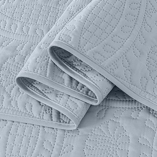 Miniatura 7 de Chezmoi Collection Austin - Juego de colcha tamaño Queen de 3 piezas, acolchado Pinsonic, tamaño Queen, color plateado