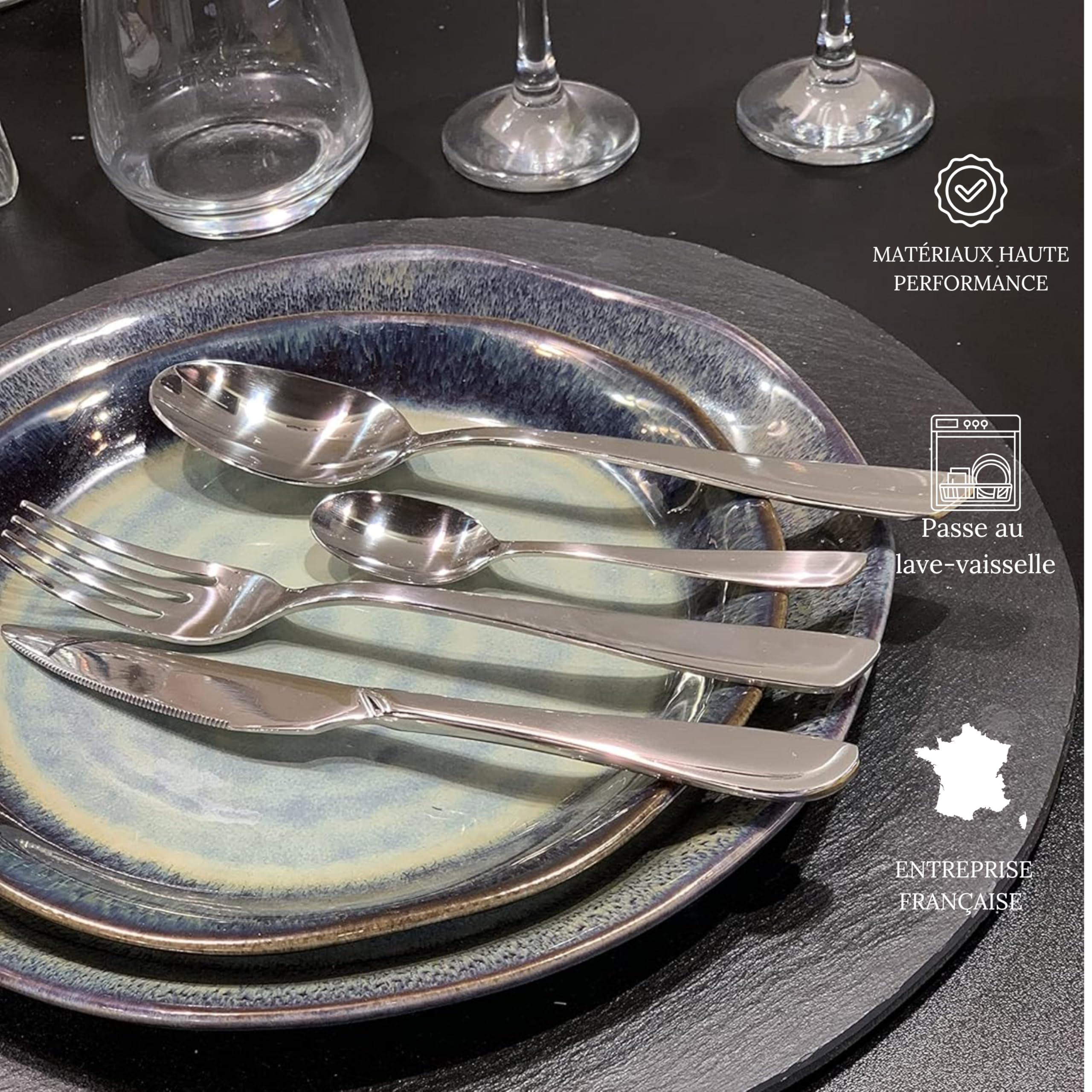 Lebrun Cubierts – Cubertería Cancun y servicio de 24 piezas – Juego de cubiertos de mesa – 6 personas – Acero inoxidable – Vajilla – Conjunto cubierto de mesa