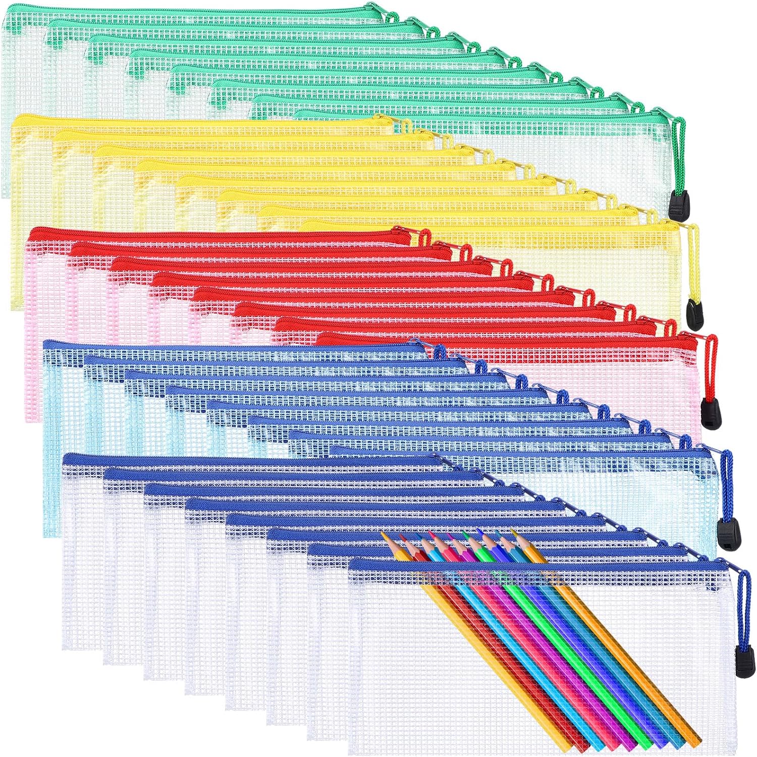 Threlaco 150 Pack Pencil Pouch Bulk Gifts Back to School Mesh Zipper Pencil Cases 4 x 9 Inch Small Clear Holder Storage Multipurpose Cosmetics Toiletry Bags for Office Bill Travel Organization