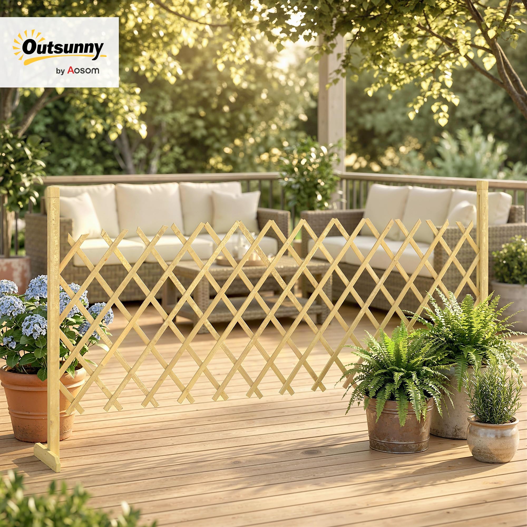 Outsunny Barriere Extensible en Bois de Sapin 180 cm, Base stable, Clôture de Jardin en bois pour Intérieur Extérieur Balcon Jardin, Naturel