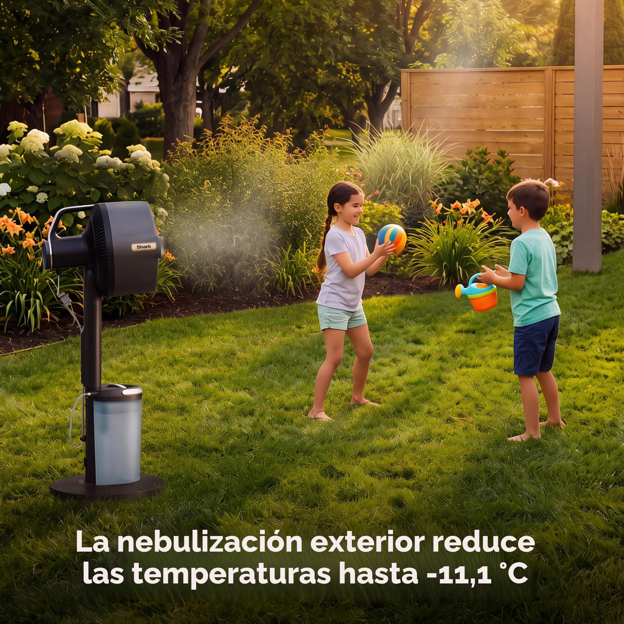 Shark FlexBreeze Pro Mist - Ventilador para interiores y exteriores con sistema de nebulización, cable o sin cable, batería de hasta 24 horas, oscilante, blanco, FA302WH
