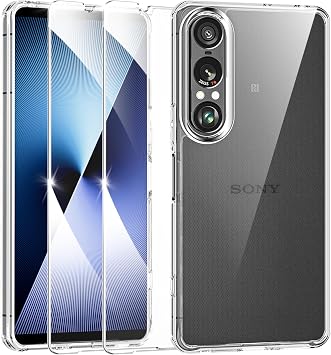 Sony Xperia 1 VII Case, Clear, Shockproof, Glass Film Included, Pack of 2, SO-51F SOG15, US Military MIL Standard, Strap Hole, Anti-Yellowing SGS Certified, Compatible with Xperia 1 VII