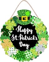 CYNOSA St. Patrick's Day Wooden Shamrock Sign - 12x12 Inch Round Green Door Hanger with Rope, Happy St. Patty's Wall Decor