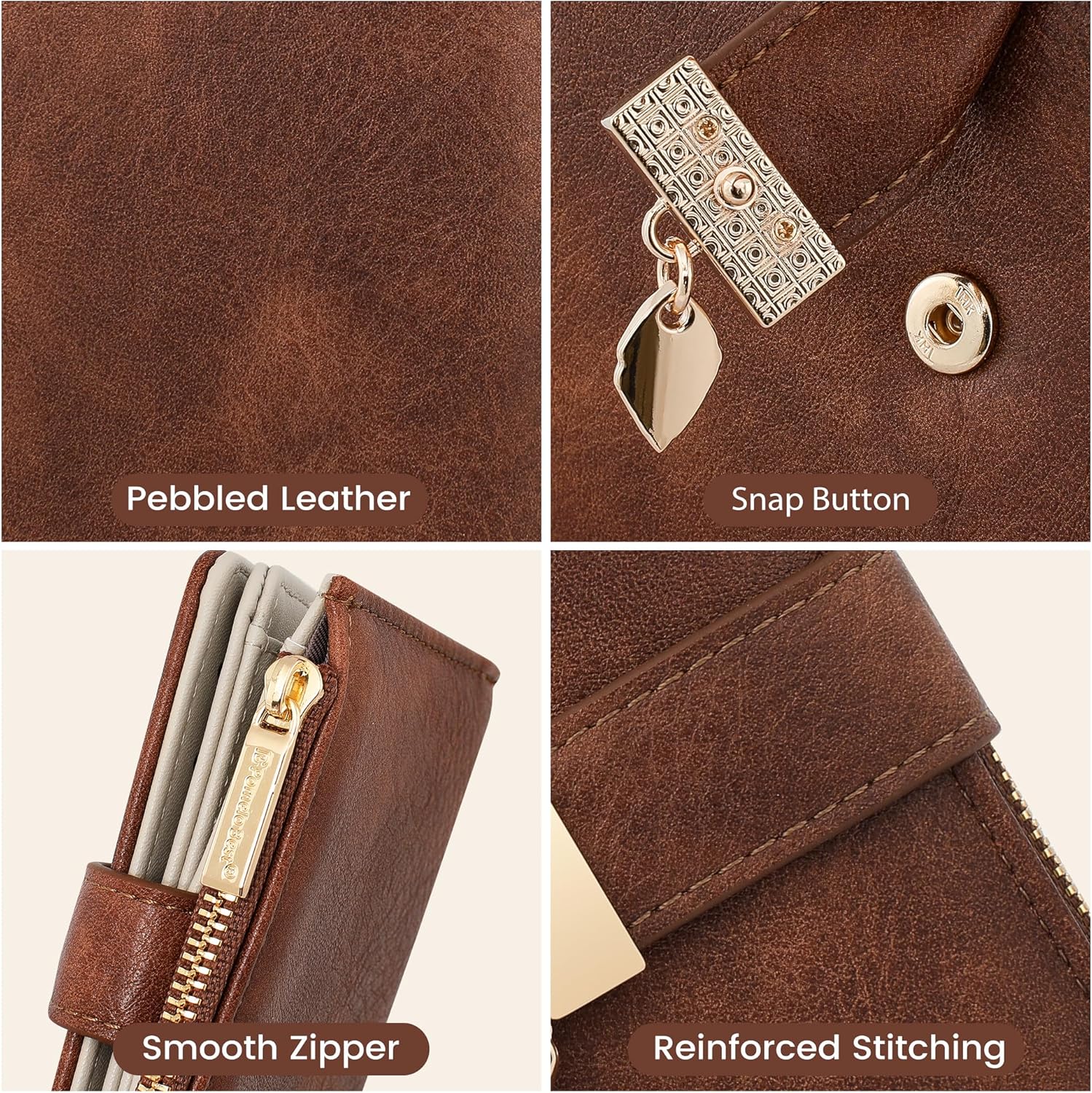 Pomelo Best Wallet Women Large Capacity Bifold Wallets for Women Credit Card Holder 8 Card Slots with 2 ID Window Zipper Coin Pocket Brown - Image 6