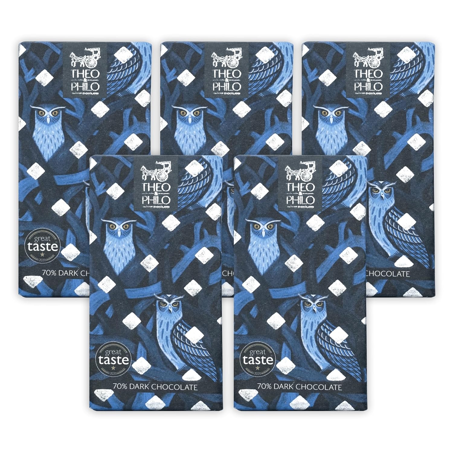 Theo & Philo 70% Dark Chocolate 5 Pack - Filipino Chocolate - Bean-to-Bar, Direct Sourced, Made at Origin, Single Origin, Woman Owned, BIPOC Owned, Award Winning - Vegan - Bundle