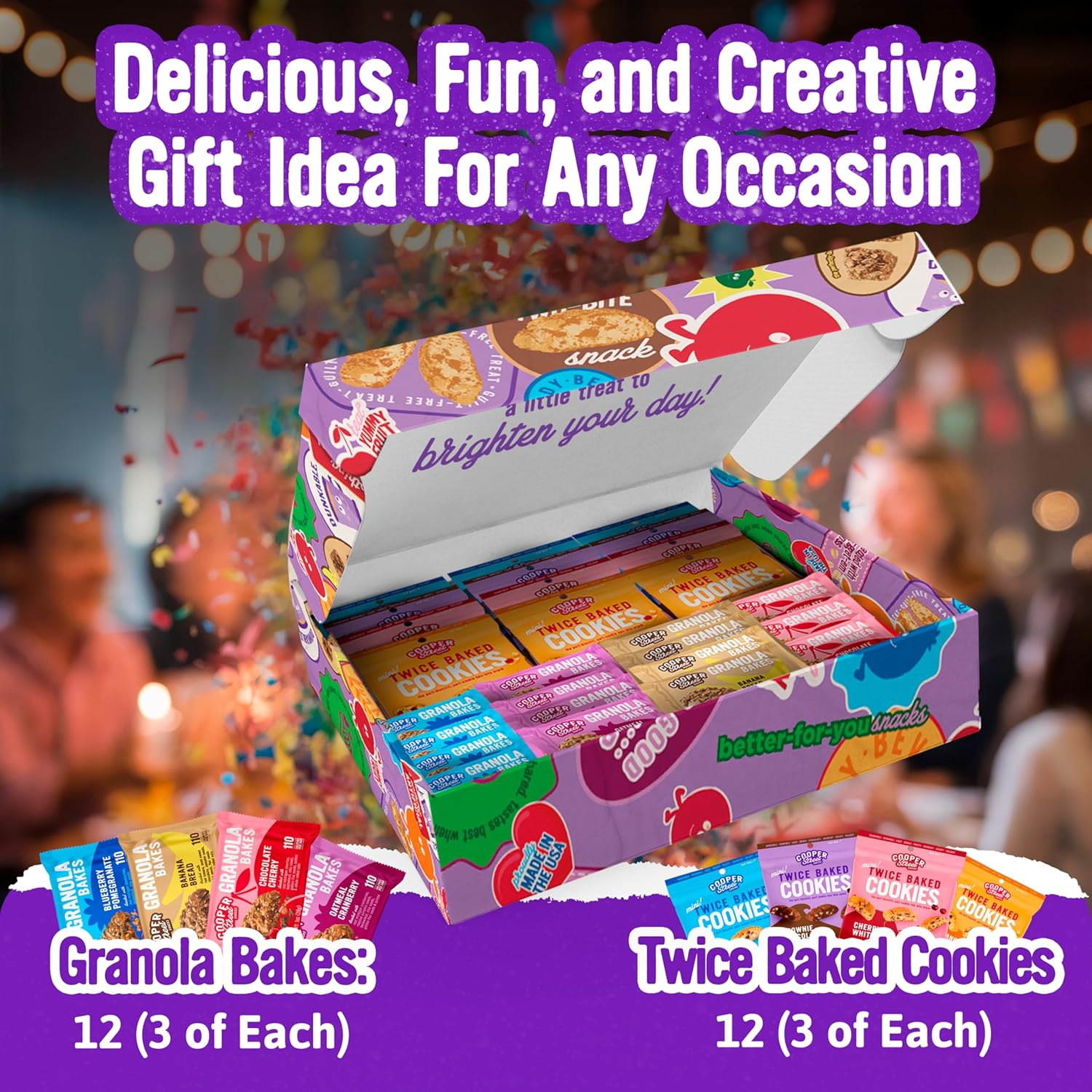 Cooper Street Snacks Variety Gift Box – 24 Count Assorted Flavors (Granola Bakes + Biscotti Cookies) – Healthy Snack Care Package for Birthday, Thank You, Holiday & Corporate Gifts – Nut & Dairy-Free