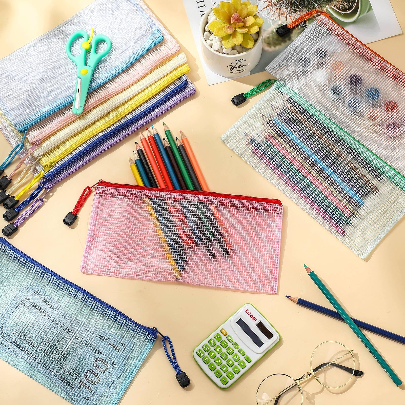 Zhehao 300 sacchetti A6 in rete con cerniera, multiuso, con cerniera, con cerniera, impermeabili, piccoli sacchetti di plastica per scuola, ufficio, organizzazione 24 x 11,5 cm (multicolore)