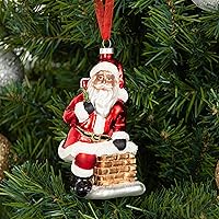 Vista 4 de Every Day is Christmas - Adornos de vidrio soplado, simpáticas figuras hechas a mano para decoración del árbol, Papá Noel con chimenea