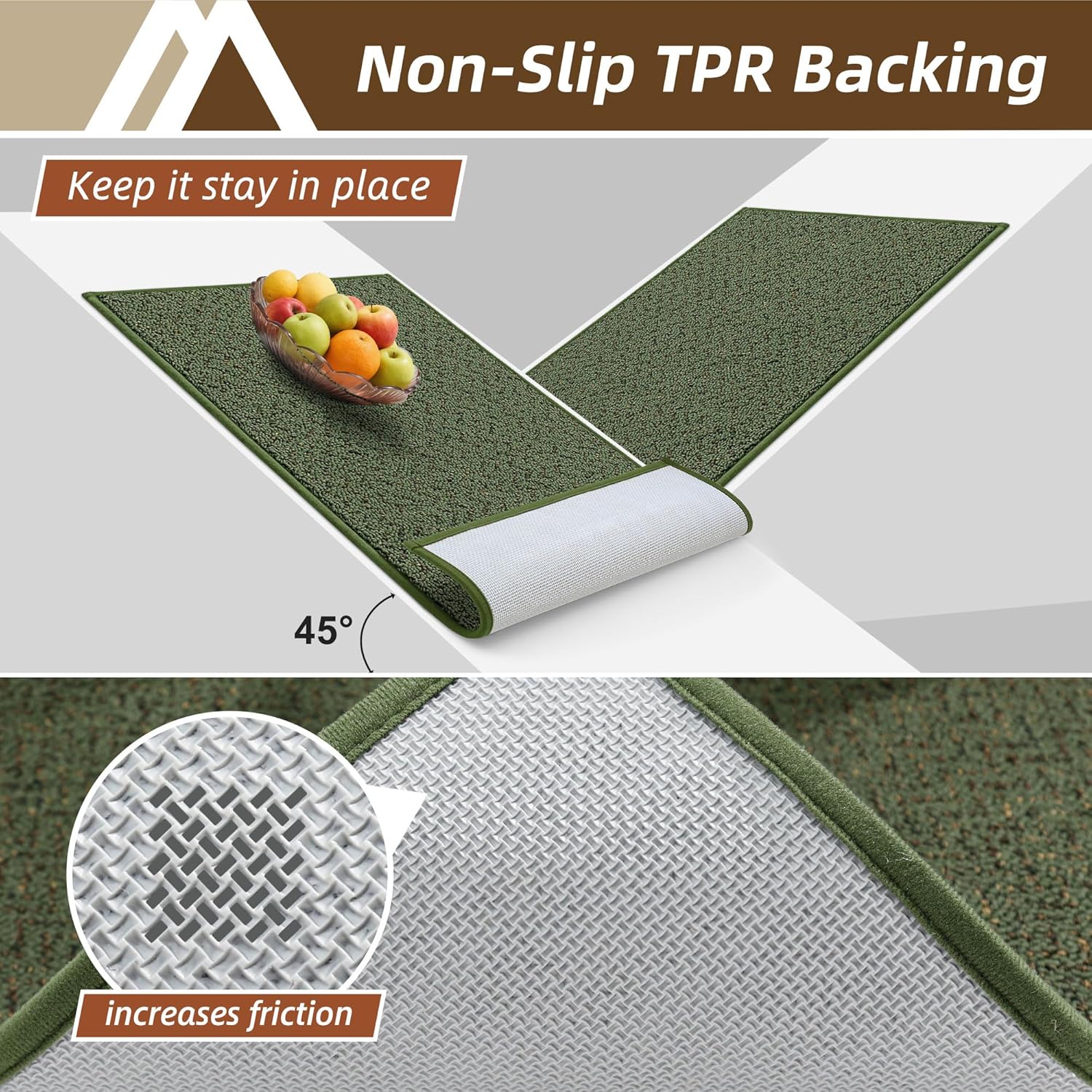 COSY HOMEER Door Mat 17" x 60" Non Slip Absorbent Entryway Rugs Dirt Trapper Doormats Washable Entrance Mats Low Pile Welcome Floor Mat for Front Back Door and Entry Mats,Green(Roll Packing)